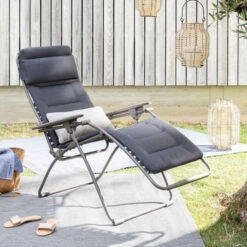 Fauteuil Relax Pliant LAFUMA Futura BeComfort - Gris Foncé -Mobilier De Jardin lfm3130 fauteuil relax pliant lafuma futura becomfort ambiance 3 min